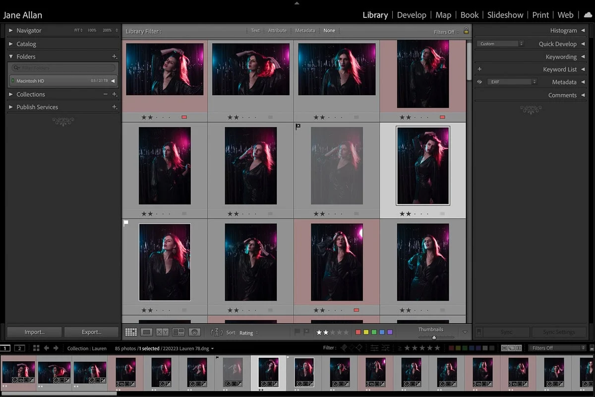 A grid of photos with the best shots automatically highlighted by an AI culling tool.